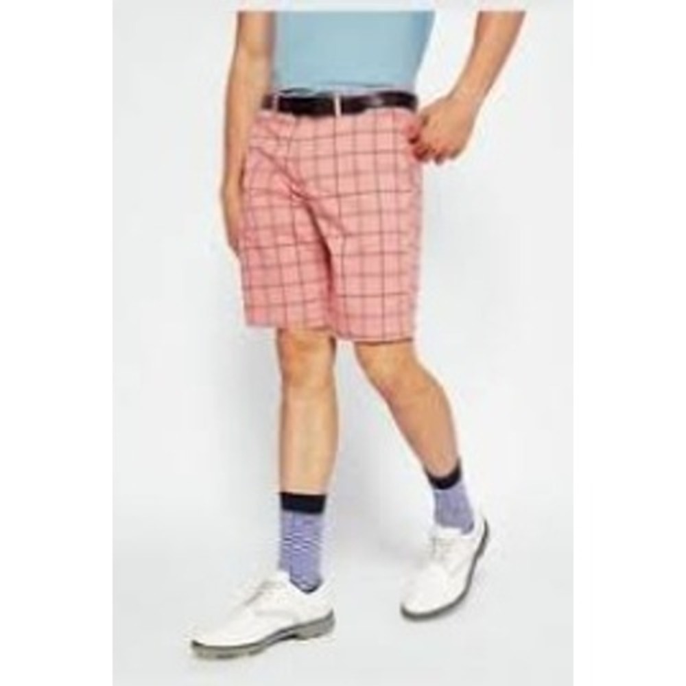 Ted Baker Golf Plaid Flat Front Shorts Mens‎ 38R Pink Chino Casual Summer